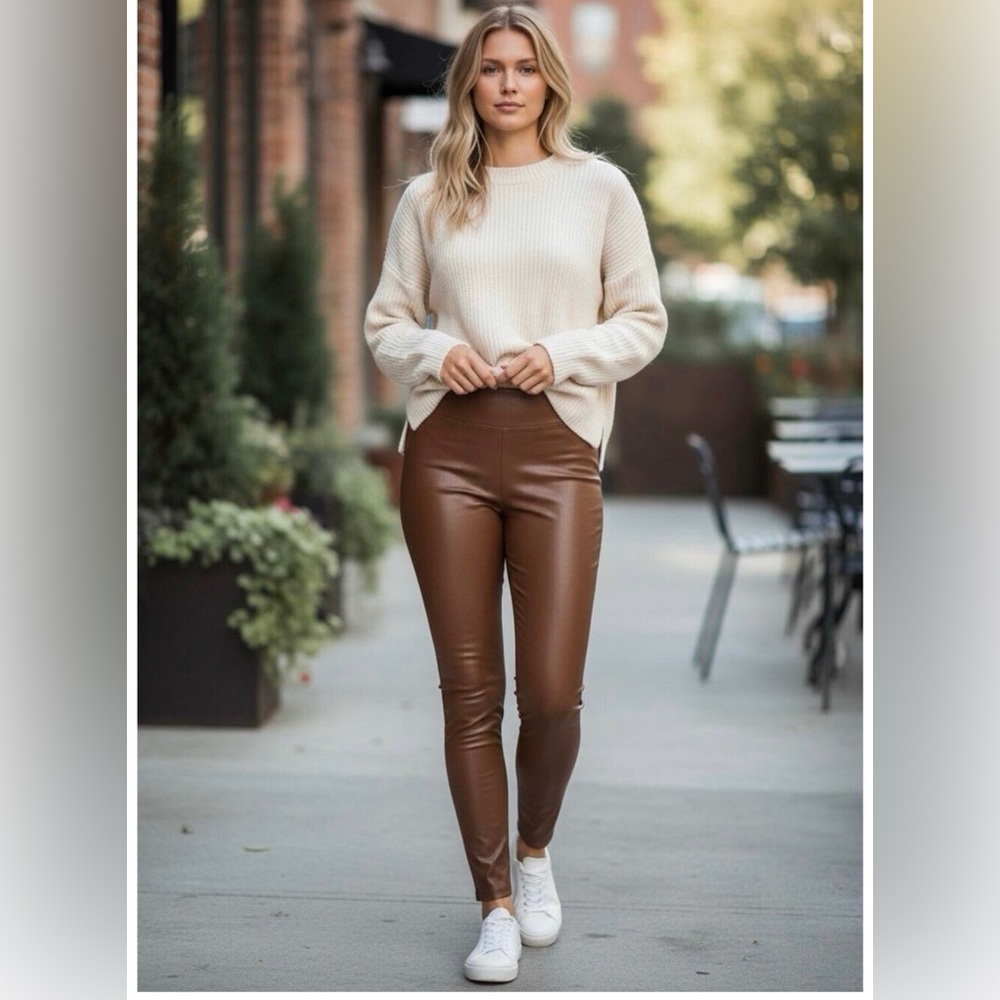 NWT Forever 21 Brown Taupe Faux Leather Leggings Skinny Pants L Mobwife 90s Y2K